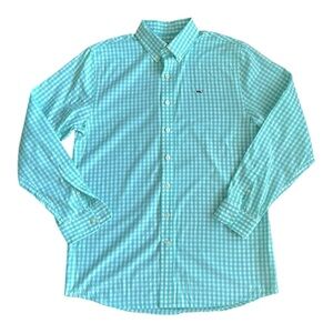 Vineyard Vines Aqua/sea-foam plaid polo shirt